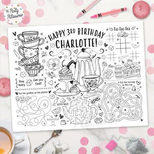 Printable Tea Party Coloring Placemat, Personalized