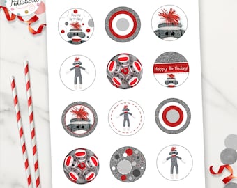 Sock Monkey Birthday Cupcake Toppers Printable
