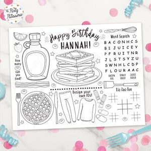 Waffles and Pajamas Coloring Placemat, Personalized, Digital File, Printable, Custom, Waffle Party, PJ Party, Sleepover, Activity Mat