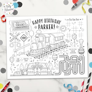 Printable Train Coloring Placemat, Personalized