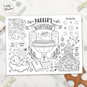 Printable Baptism Coloring Placemat, Christening Coloring Placemat, Personalized, Digital File, Printable, Activity Mat