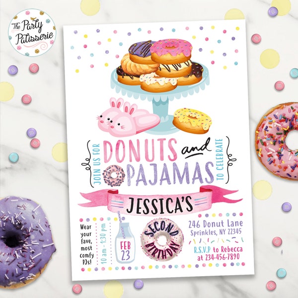 Donuts and Pajamas Birthday Invitation
