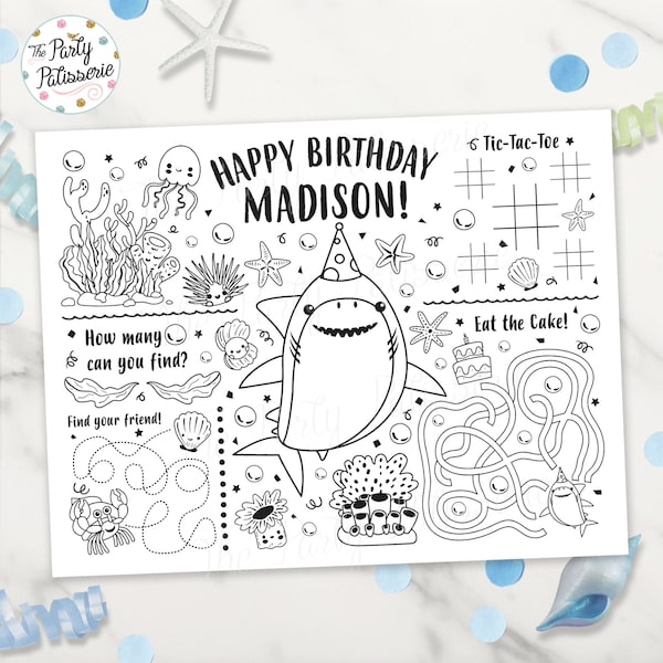 Printable Shark Coloring Placemat, Personalized