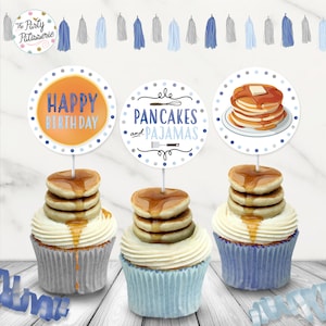 Boy Pancakes and Pajamas Cupcake Circles / Pancake Birthday Party/ Cupcake Toppers / Instant Download / Digital File / Printable