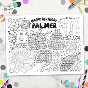 Printable Pop Coloring Placemat, Fidget Toy, Digital File, Push Bubbles, Coloring Mat, Activity Mat