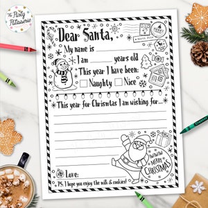 Carta a Papá Noel para imprimir, página para colorear de Navidad, imprimible de vacaciones, carta a Papá Noel para niños, archivo digital, Navidad, Nochebuena