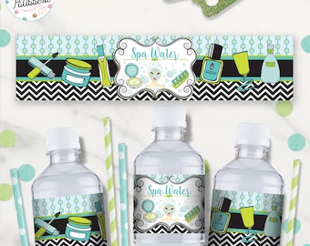 Spa Birthday Party Water Bottle Labels, Lime, Turquoise, Instant Download, Digital File, Printable, Spa Party, Water Bottle Wrapper, Pamper