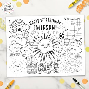 Sun Coloring Placemat, Trip Around the Sun Placemat, Personalized, Digital File, Printable, Custom, Sunshine Party, Mr. Sun, Activity Mat