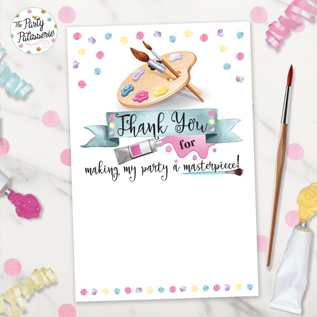 Art Party Thank You Note Card, Paint Party, Art Birthday, Instant