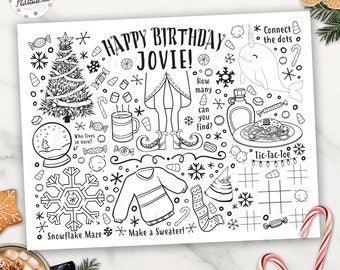 Printable Christmas Elf Coloring Placemat, Personalized, Printable