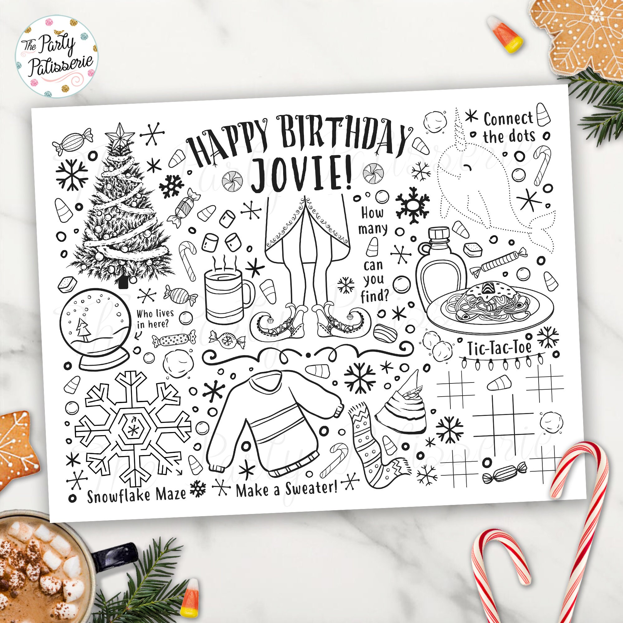 Winter ONEderland Birthday Coloring Page Placemat For Kids Editable Te –  Puff Paper Co