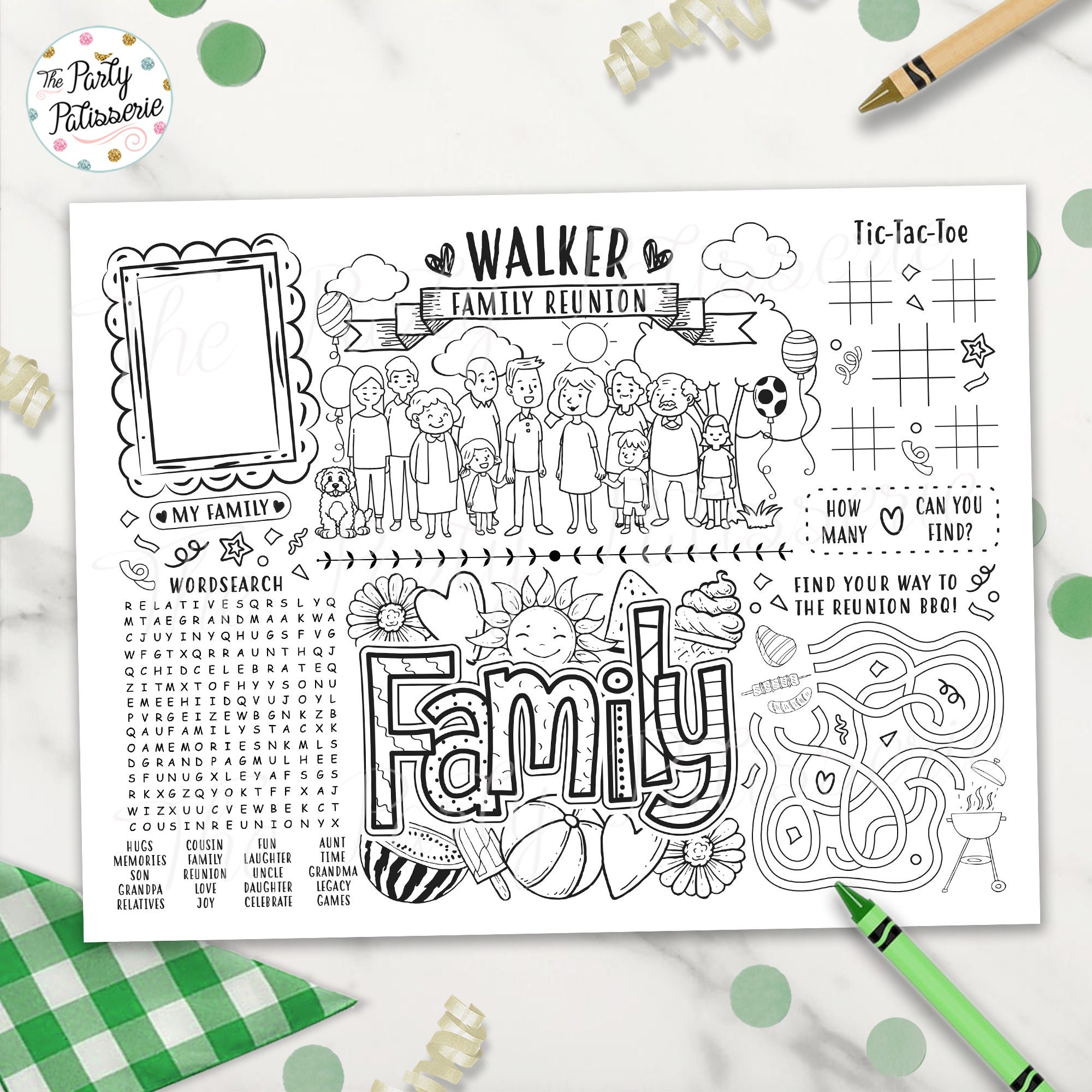 PRINTABLE Family Reunion Coloring Placemat, Digital File, Printable, Reunion Activity Mat