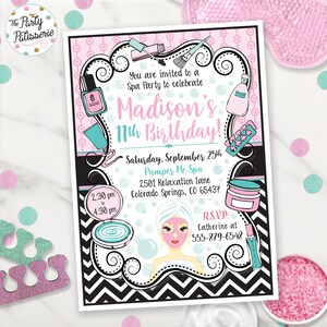 Spa Birthday Party Birthday Invitation, Pink Turquoise, Spa Party, Digital File, Printable Invitation, Pamper Party