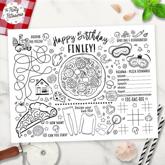 Table De Table A Colorier Pizza Et Pyjama Pizza Party Etsy France