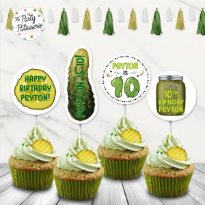 Topper per cupcake stampabili per la festa dei sottaceti, personalizzati, festa di compleanno dei sottaceti, cerchietti per bomboniere, file digitali