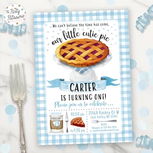 Boy Cutie Pie Birthday Invitation, Digital File, Printable, Custom, Pie Party Invite, Sweetie Pie, First Birthday