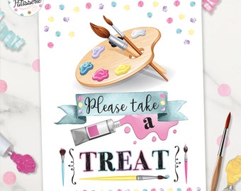 Art Party Treat Sign, Favor Sign, Paint Party, Digital File, Printable, Painting Party Sign, Art Party Theme, Instant Download