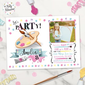 Convite para festa de arte com foto, festa de pintura, arquivo digital, para impressão, convite para festa de pintura, personalizado, tema de festa de arte