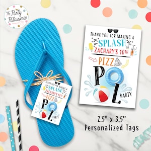Junge Pizza Pool-Party Danke Tags, Gunst Tags, Pool Party, digitale Datei, Printable, Pizza Party Einladung, Leckerei Tag
