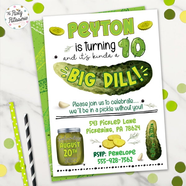 Pickle Party Birthday Invitation, Dill Pickle Party, Digital File, Printable, Custom, Pickle Party Invite