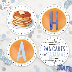 Boy Pancakes and Pajamas Party Banner, Digital File, Printable, Pancake Banner, Pajama Party, Bunting Banner