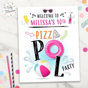 Pizza Pool Party Welcome Sign, Customized Sign, Pool Party, Digital File, Printable, Pizza Party Invitation, Door Sign