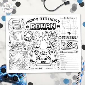Video Game Coloring Placemat, Gaming Birthday, Digital File, Printable, Game On, Level Up, Coloring Mat, Activity Mat
