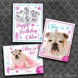 Letreros imprimibles de cumpleaños de princesa bulldog / Princesa cachorro / Fiesta de cachorros / Archivo digital / Personalizar / Imprimible / Póster de cumpleaños imprimible
