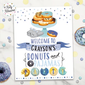 Boy Donuts and Pajamas Party Welcome Sign, Donut Party, Digital File, Printable, Custom, Donut Party Sign, Pajama Party