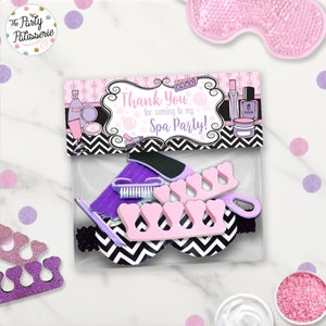 Spa Birthday Party Thank You Favor Bag Topper Labels, Purple, Pink, Instant Download, Digital File, Printable, Spa Favor, Spa Party
