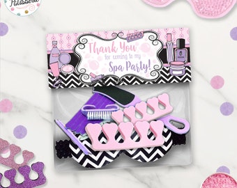 Spa Birthday Party Thank You Favor Bag Topper Labels, Purple, Pink, Instant Download, Digital File, Printable, Spa Favor, Spa Party