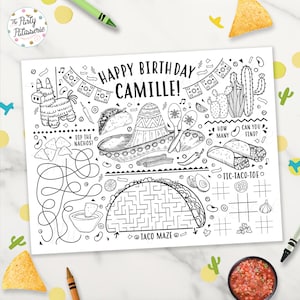 Taco Coloring Placemat, Taco Party, Personalized, Digital File, Printable, Custom, Cooking Party, Mexican Food, Sleepover, Activity Mat