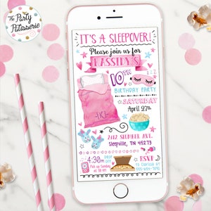 MOBILE Sleepover Party Birthday Invitation, Electronic Invitation, Text, Custom, Slumber Party Invite, Pajama Party, Sleepunder, PJ party