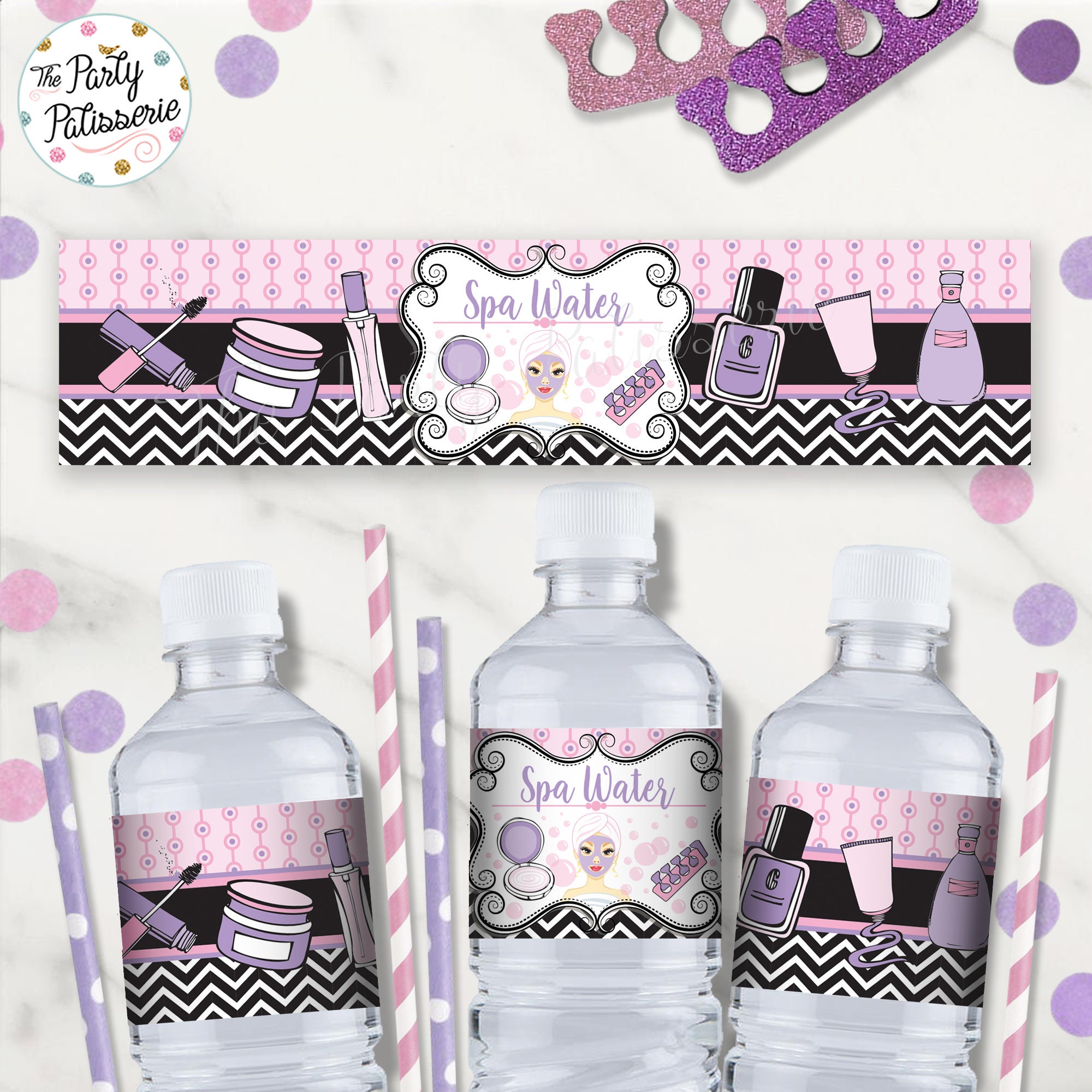 Spa party water bottle labels