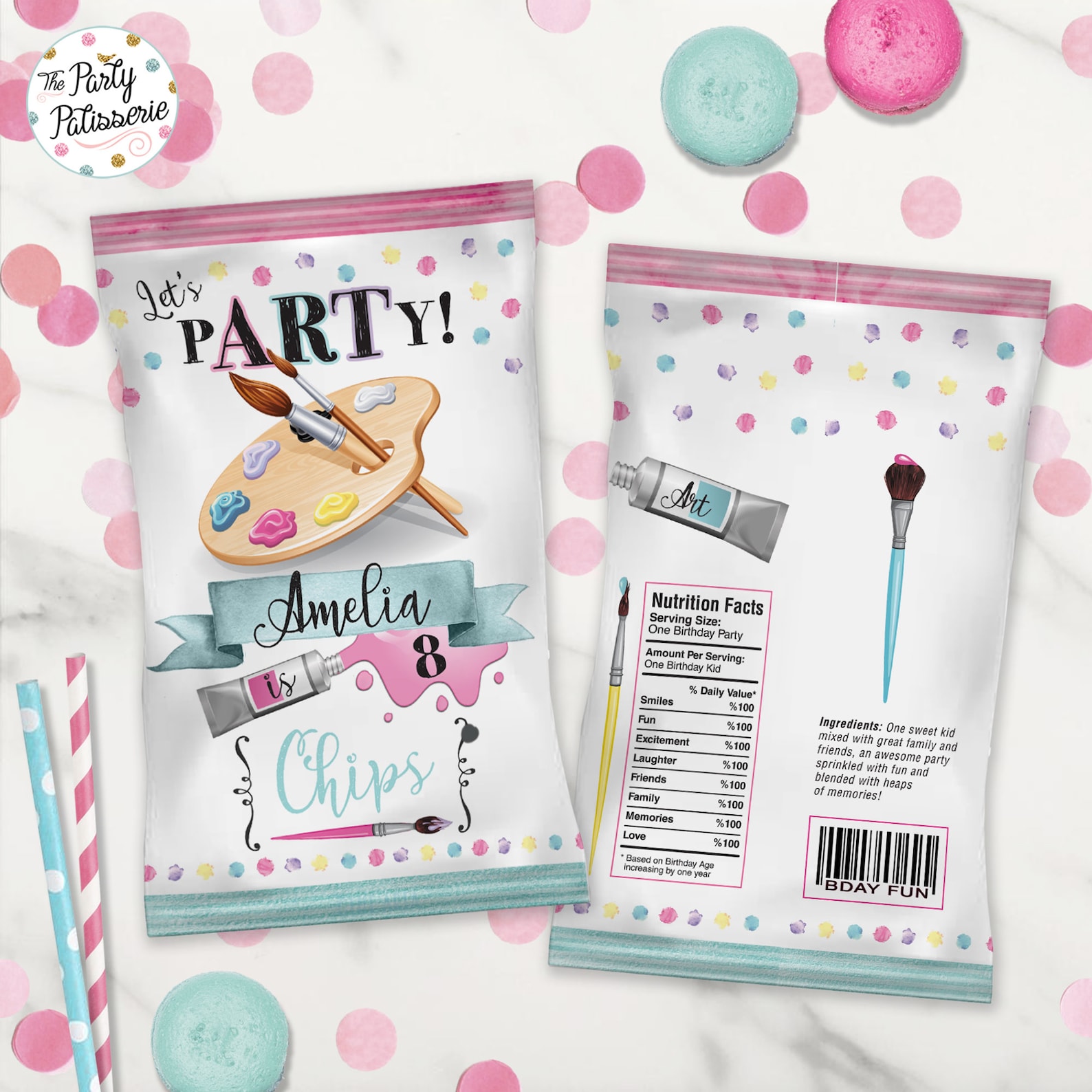 Art Party Chip Bag Label Chip Label Personalized Paint Etsy