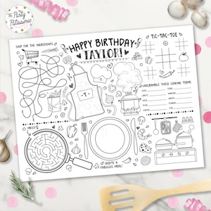 Kochparty Färbung Tischset, Kochen Geburtstag, personalisiert, Digitale Datei, bedruckbar, Koch Party, PJ Party, Aktivitätsmatte