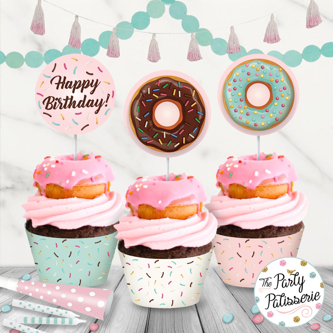 13 Decorazioni Per Cupcake A Forma Di Ciambella, Toppers Per Torta A Tema Donuts, Kit Festa Compleanno Per Bambini E Ragazze - 4