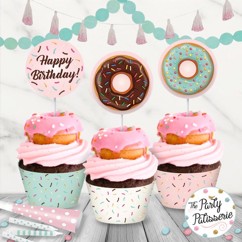 Donut Birthday Cupcake Toppers Printable Party Decorations - Etsy