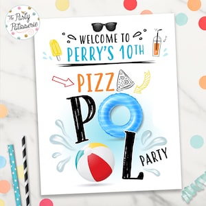 BOY Pizza Pool Party Welcome Sign, Printable, Customized Sign, Pool Party, Digital File, Pizza Party Invitation, Door Sign