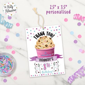 Cookie Dough Party Dankeschön-Tag, Gunstanhänger, digitale Datei, bedruckbar, personalisiert, Backparty einladen, Cookie Dough Party, essbarer Cookie-Teig