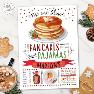 Christmas Pancakes and Pajamas Party Birthday Invitation, Digital File, Printable, Custom, Pajama Party, Christmas Party, Holiday Party