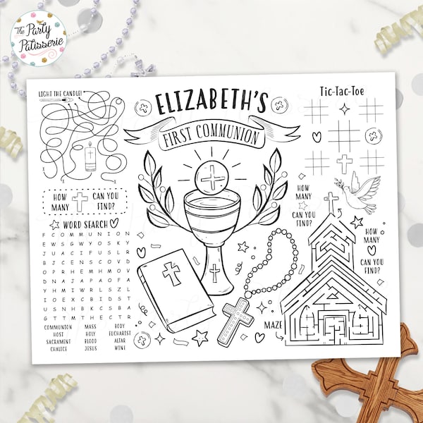 PRINTABLE First Communion Coloring Placemat, Digital File, Printable, Holy Communion, Activity Mat