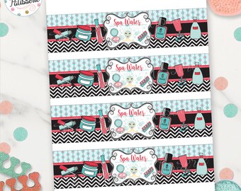 Spa Birthday Party Water Bottle Labels