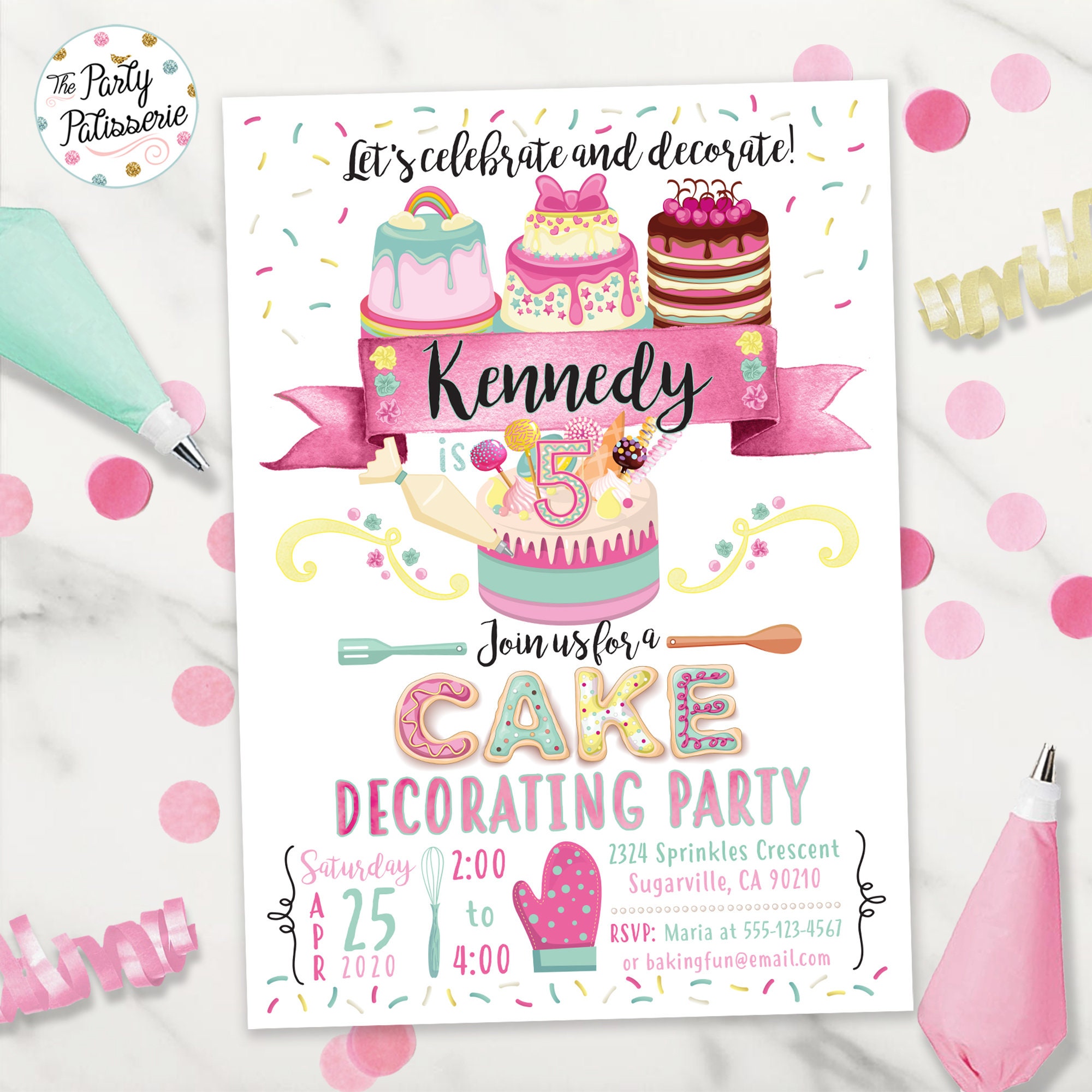 Cake Decorating Birthday Invitation Digital File Printable Etsy
