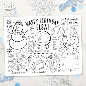 Winter Coloring Placemat, Winter Onederland, Personalized, Digital File, Printable, Custom, Snow Party, PJ Party, Sleepover, Activity Mat