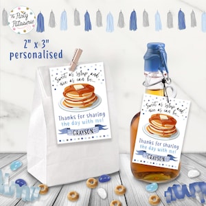 BOY 2"x3" Pancakes and Pajamas Favor Tag, Personalized Thank You Tag, Digital File, Printable, Custom, Pancake Party, PJ Party, Favour