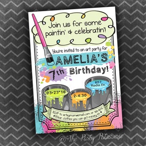 Invitación de cumpleaños para fiesta de arte / Archivo digital / Imprimible / Personalizable / Fiesta de pintura / Fiesta de pintura