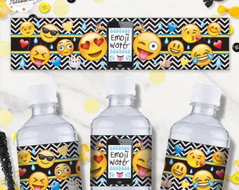 EMOJI Birthday Party Water Bottle Labels, Instant Download, Digital File, Printable, Emoji Party