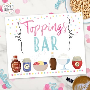 Toppings Bar Sign, Pancake Party, Digital File, Printable, Pajama Party, Sleepover Party, Pancakes and Pajamas Party, Morning party, PJ