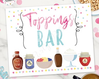 Toppings Bar Sign, Pancake Party, Digital File, Printable, Pajama Party, Sleepover Party, Pancakes and Pajamas Party, Morning party, PJ